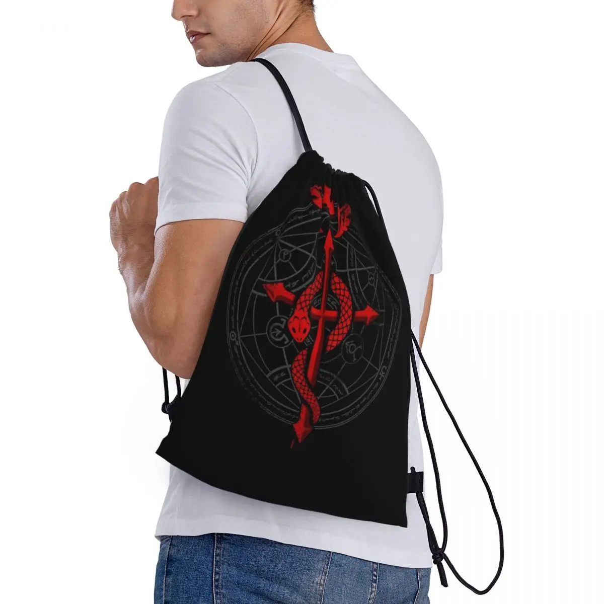 Alquimista Flamel Drawstring Bag, Armazenamento de bolsas portáteis, Mercearia Shopping Shoulder Bags, Saco De Viagem Dobrável