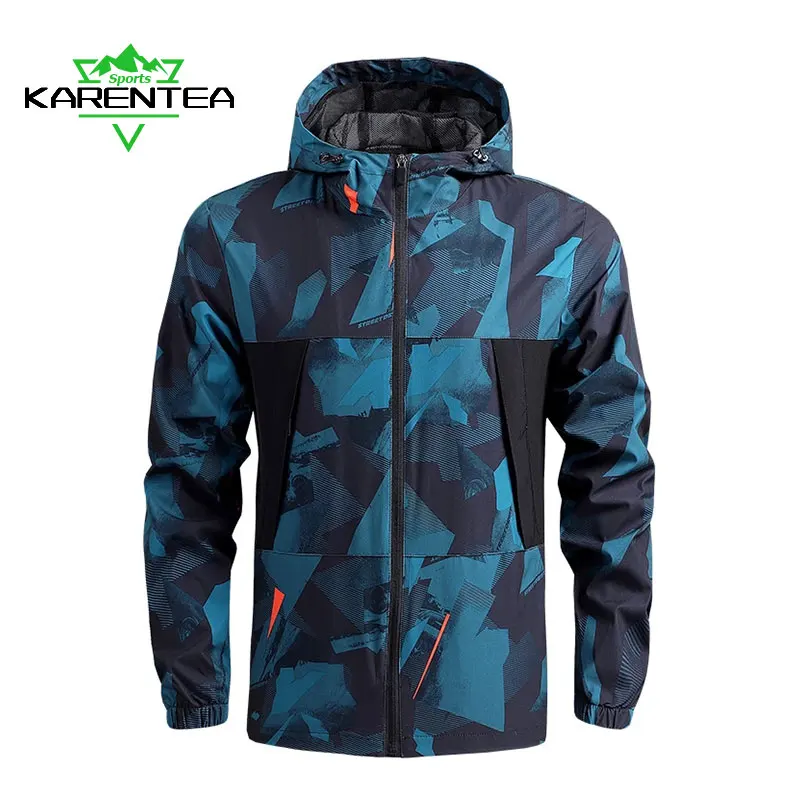 Karentea Running Jacket Man Jogging Autumn Windproof Jackets Camouflage Hooded Coats Male Gym Breathable Outerwear Clothing