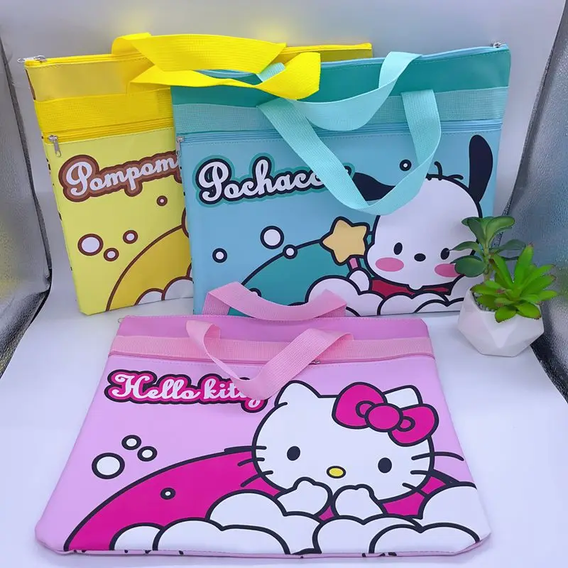 12pcs Cartoon Sanrio Family Series Portable Document Bag Lovely Double Layer Storage Bag Zipper Shopping Bag Stationery Bag