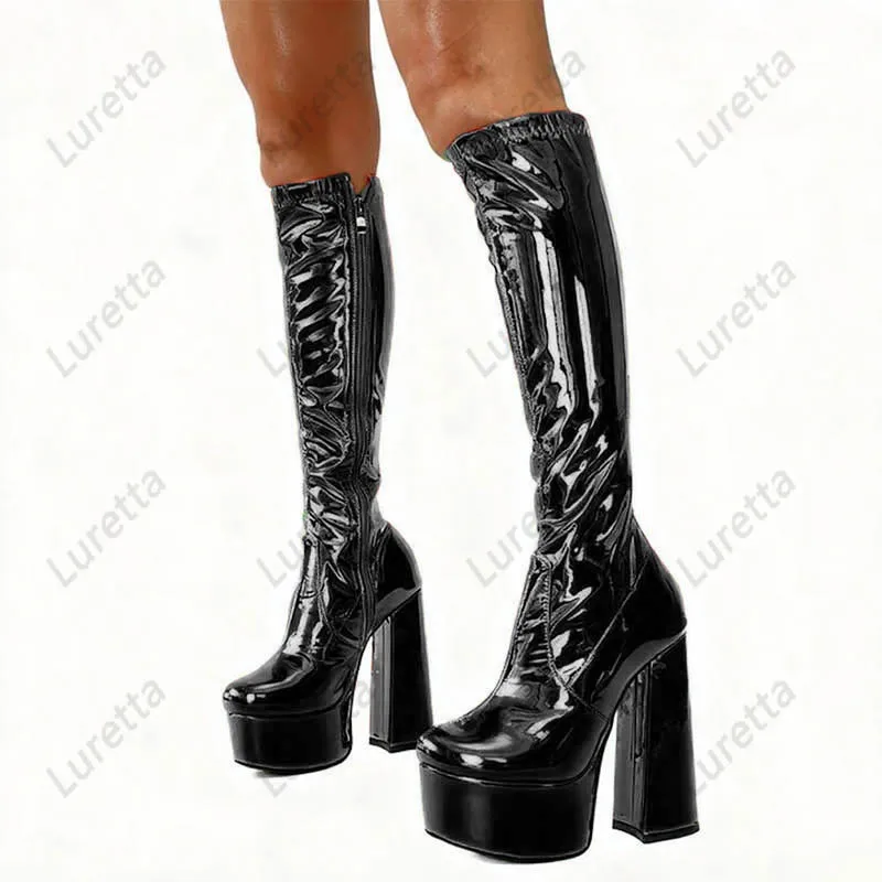 أحذية كروم حرفية - ذهبي وردي معدني، طول الركبة، كعب مكتنز، أحذية الحفلات المصنوعة يدويًا Ladise Plus مقاس أمريكي 5-20 #4