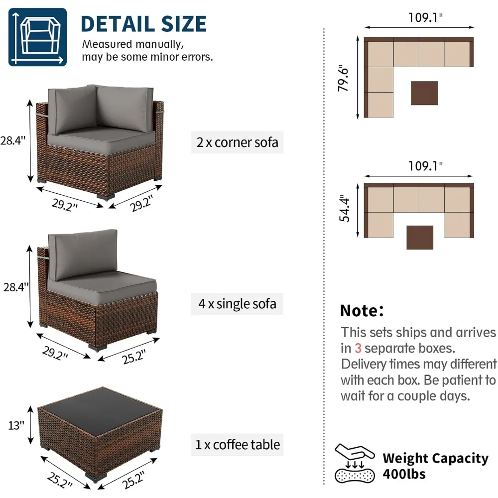 Patio Furniture Sets, Modular Rattan Outdoor Patio Sectional Furniture Sofa Set, Wicker Patio Conversation Set for Backyard