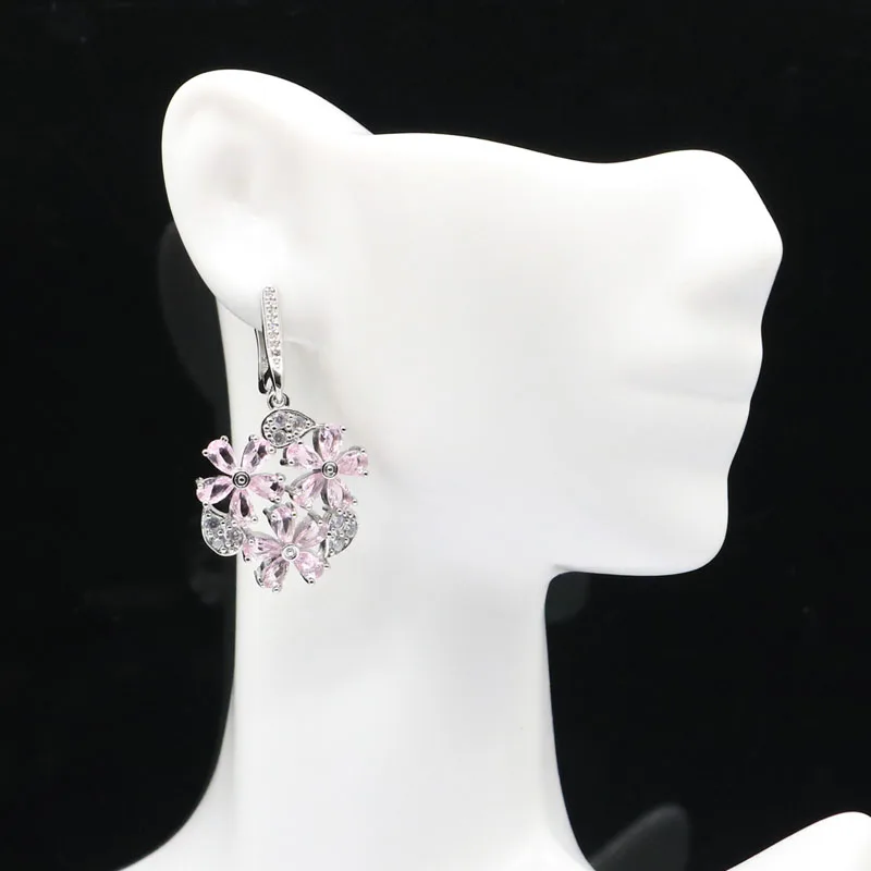 40x22mm Fiori accattivanti Forma Verde Ametista Rosa Kunzite Bianco CZ Ciondolo in argento da sposa da donna