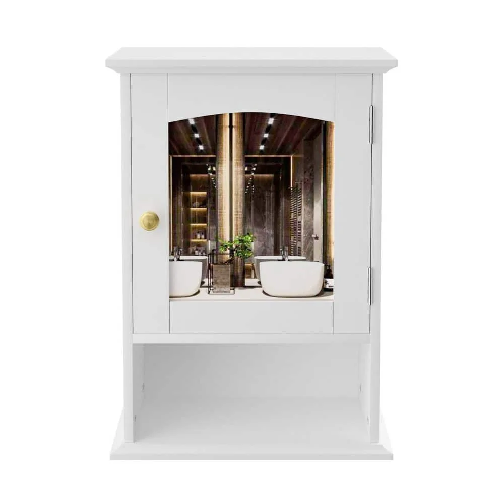 خزانة حائط مع مرآة، خزائن طبية خشبية مع باب، رف قابل للتعديل، 19.8 بوصة. ح، تخزين الحمام الأبيض