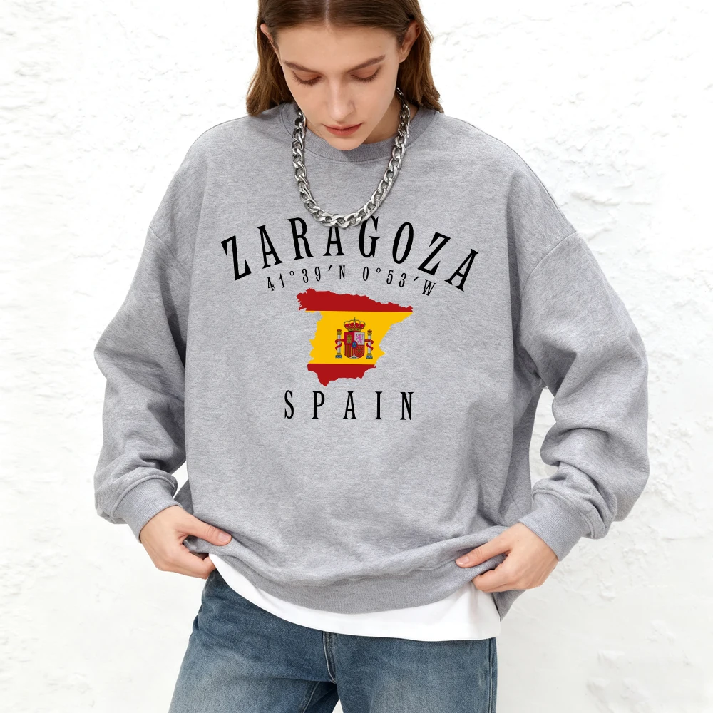 Zaragoza اسبانيا العلم يطبع المرأة هوديس الخريف الدافئة الركض البلوز عادية المتضخم Crewneck البلوز ملابس امرأة رياضية