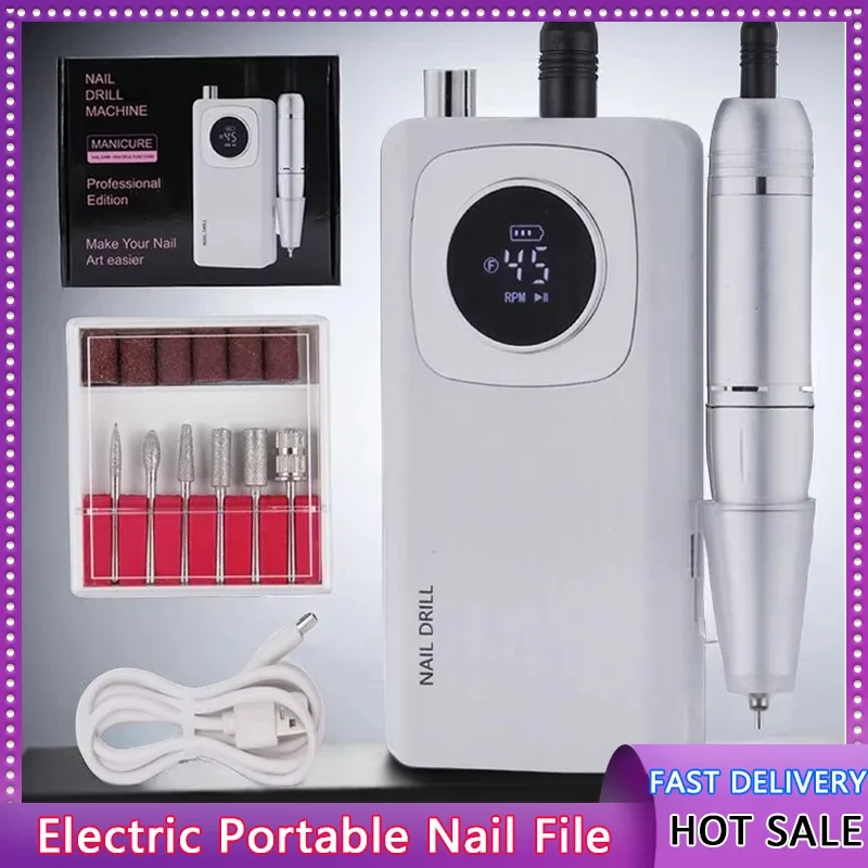 

Высокоскоростная аккумуляторная дрель для ногтей 45000 об/мин с ЖК-дисплеем, малошумная профессиональная шлифовальная машинка для лака для ногтей, набор аксессуаров для ногтей