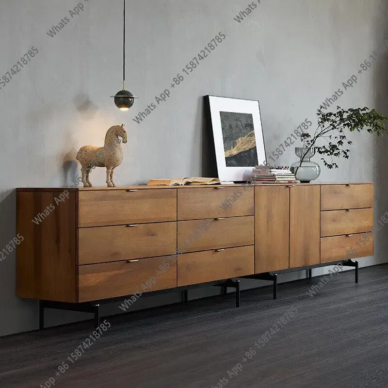 

XX Nordic Retro Solid Wood Dining Side Cabinet Medieval Small Apartment Tea Cabinet Living Room Simple Locker Boxwood