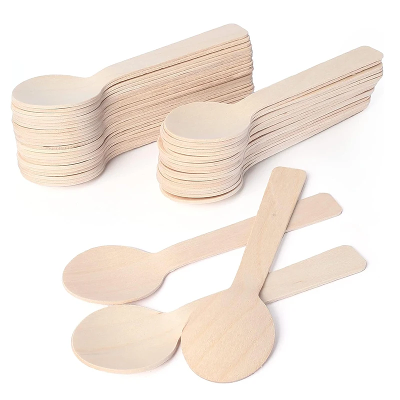 50/100/200Pcs Mini Wooden Spoons, Disposable Tasting Sampling Spoons, Biodegradable Birchwood Taster Spoons