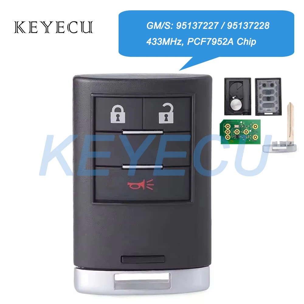 Keyecu GM/S: 95137227 / 95137228 OEM Smart Remote Key Fob 3 Buttons 433MHz PCF7952A for Holden Chevrolet Captiva 2016 2017 2018