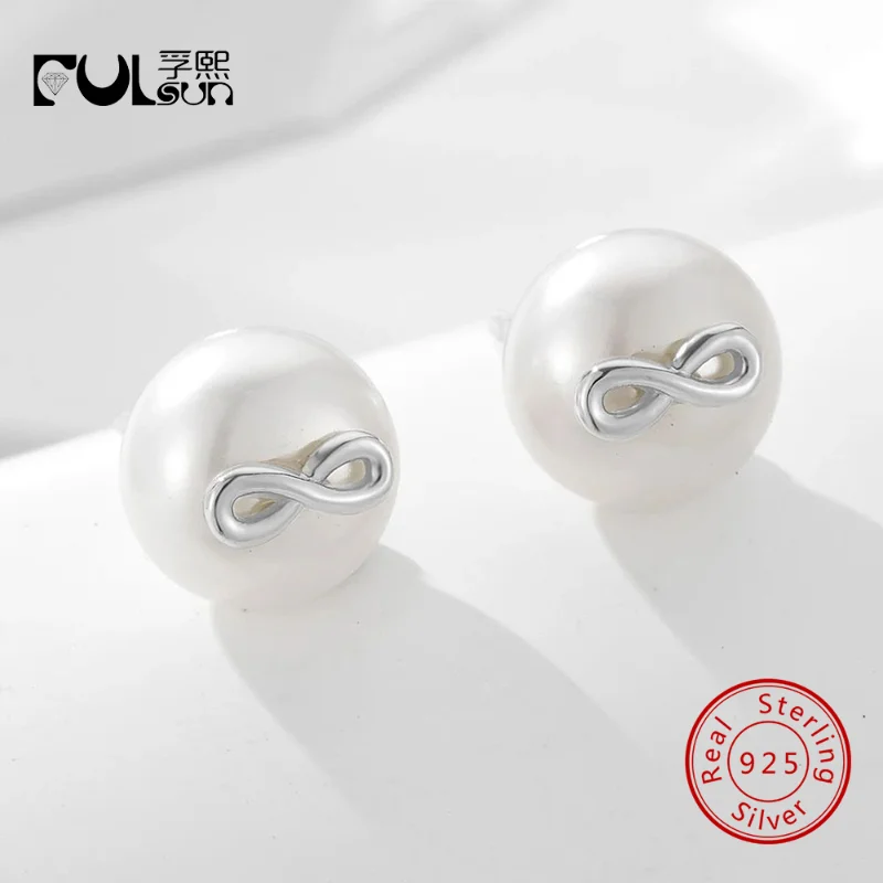 925 Sterling Silver 14K Gold & Rhodium Plated Infinity Symbol Freshwater Pearl Stud Earrings Dainty Love Daily Jewelry Gift
