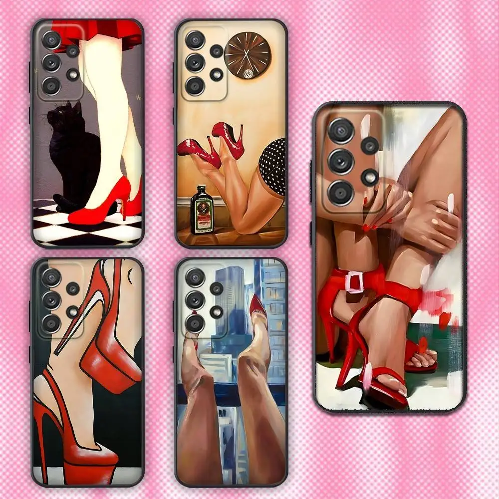 

Red High Heel Shoes Phone Case For Samsung Galaxy A13,A21s,A22,A31,A32,A52,A53,A71,A80,Soft Black Shell