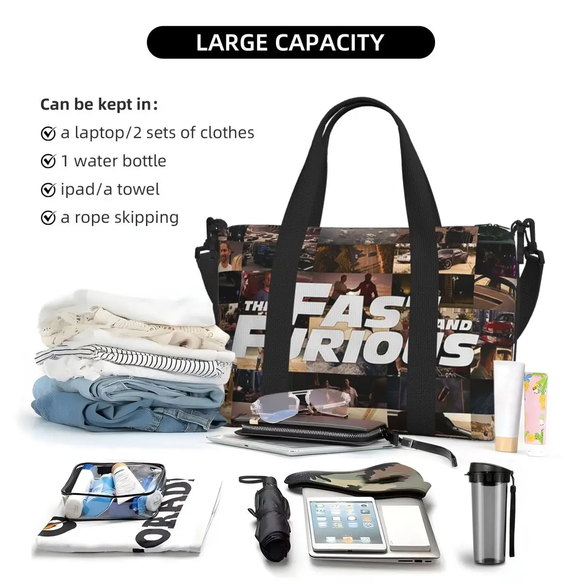 سريع وغاضب أساطير تحية حقيبة سفر الشاطئ سعة كبيرة حمل الحقائب لصالة الألعاب الرياضية اليوغا النساء التسوق حقيبة كتف واق من المطر