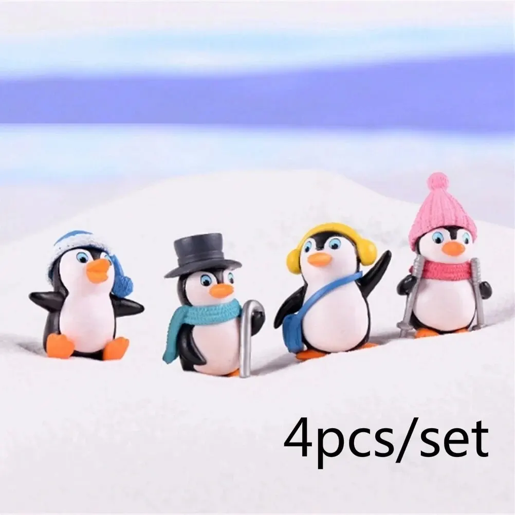 4pcs/set DIY Crafts Mini Winter Penguin Miniature Figurine Christmas Figures For Fairy Garden Gnomes Moss Terrariums Decorative