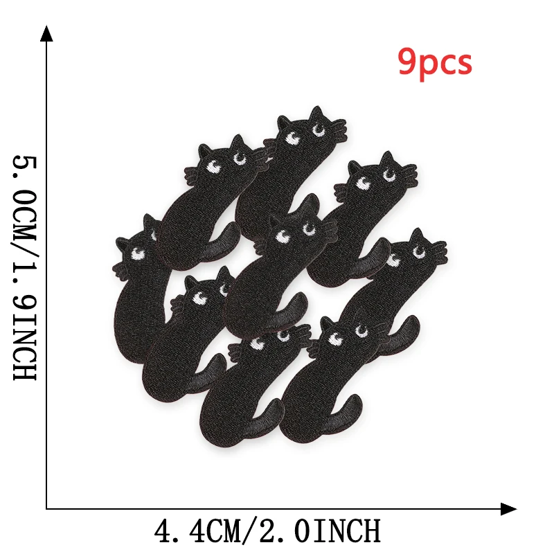 9 stücke Schwarze Katzen Nette Anime Eisen Auf Patches Für Kleidung Gestickte Lot Jacke Stoff Nähen Kinder Aufkleber Pack Diy parche Mochila – Detail 7