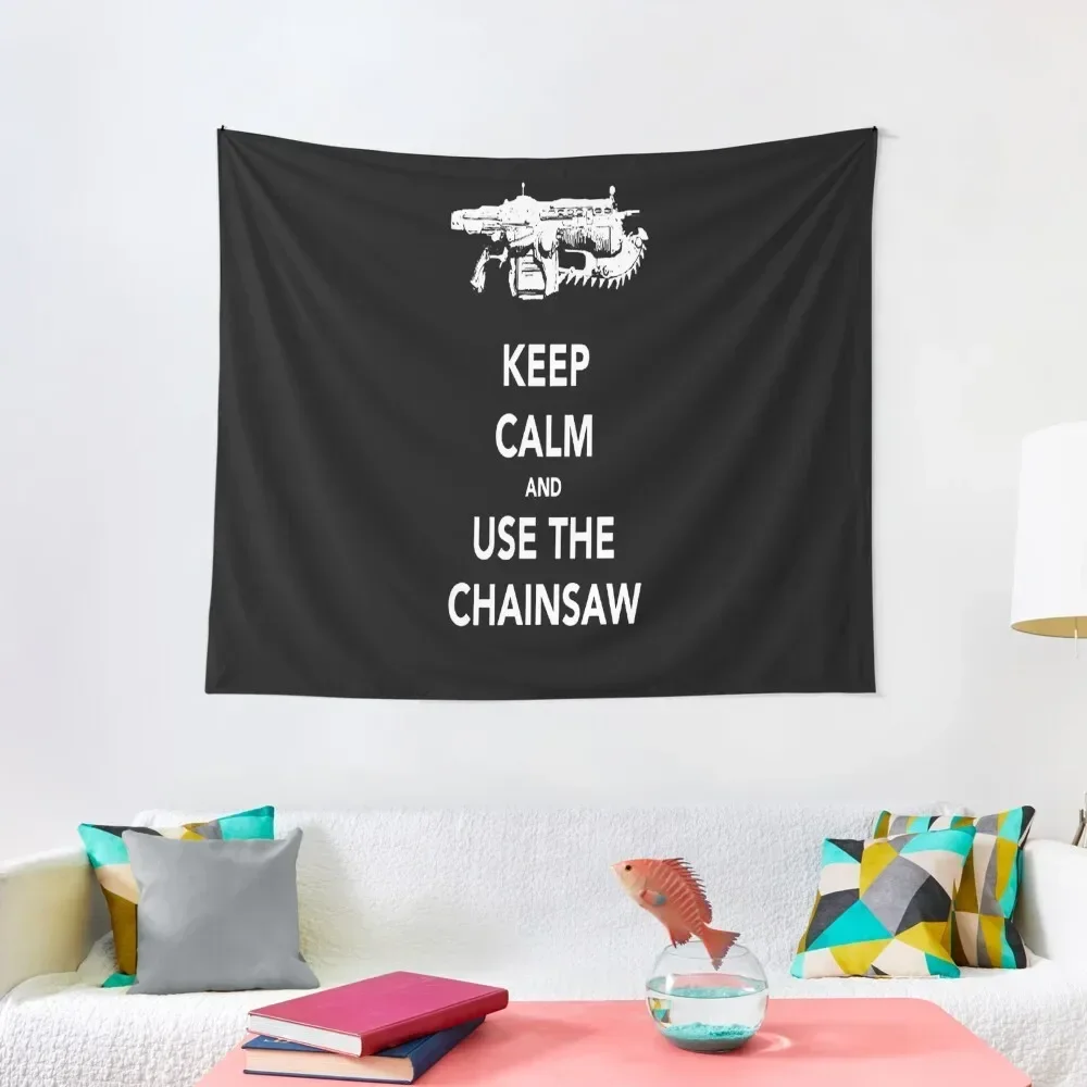 KEEP CALM AND USE THE CHAINSAW White Tapestry Room Decorations Aesthetic Tapete For The Wall Decoration For Home Tapestry