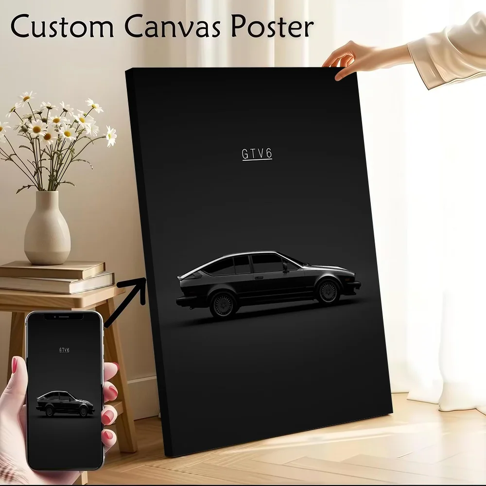 Romeo Car GTV6 1986 Canvas Poster Customizable Pictures Wall Art Canvas Painting for Aesthetic Decoration Living Room Wand Deko