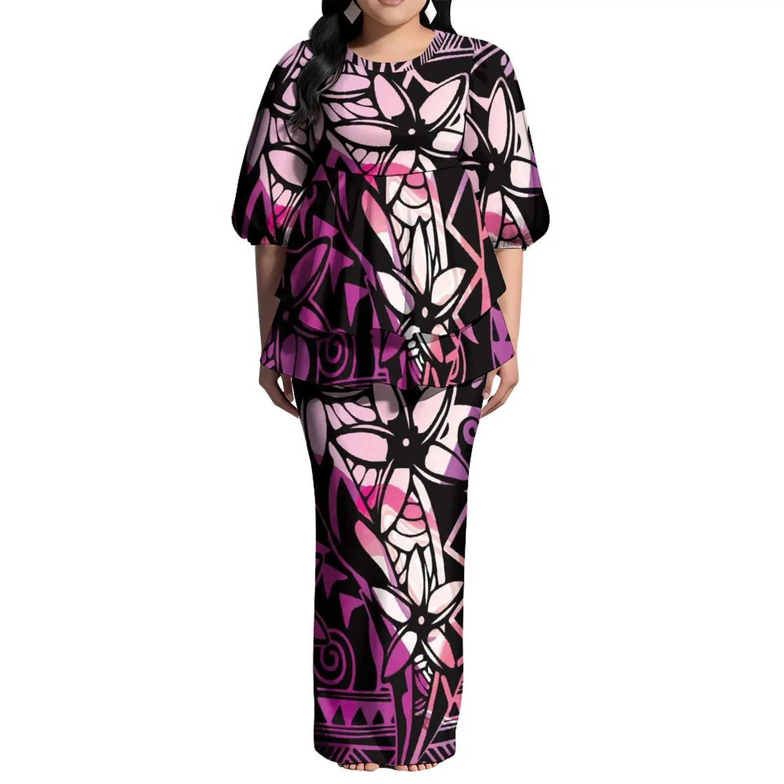 

Summer Round Neck Puletasi Double Bottom Fashion Suit Dress With Bubble Sleeve Custom Patterned Print Dinner Dress