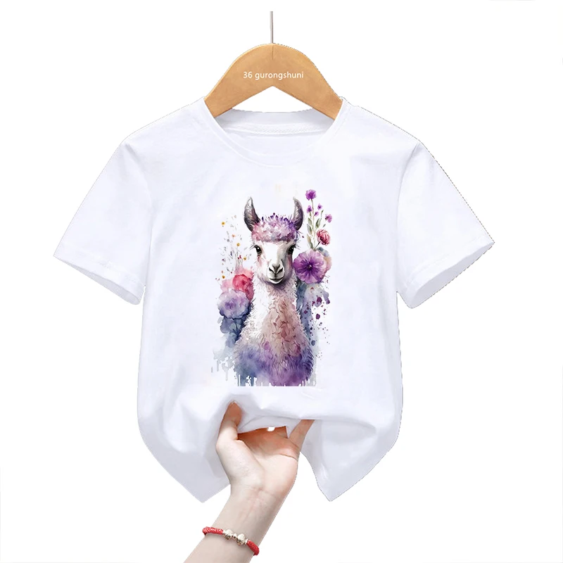 Watercolor Llama Animal Print Tshirt Girls/Boys Kids Clothes Elephant/Panda/Monkey/Giraffe//Koala T Shirt Summer Tops T-Shirt