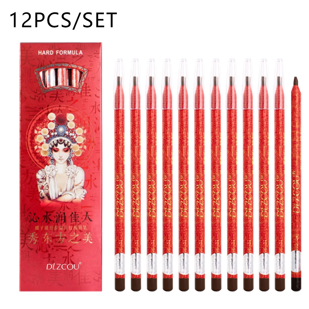 12PCS/Set Eyebrow Pencil Tattoo Waterproof Eye Brow Pencil Tint Cosmetics Makeup Long Lasting 6 Colors Eyebrow Tattoo Pen