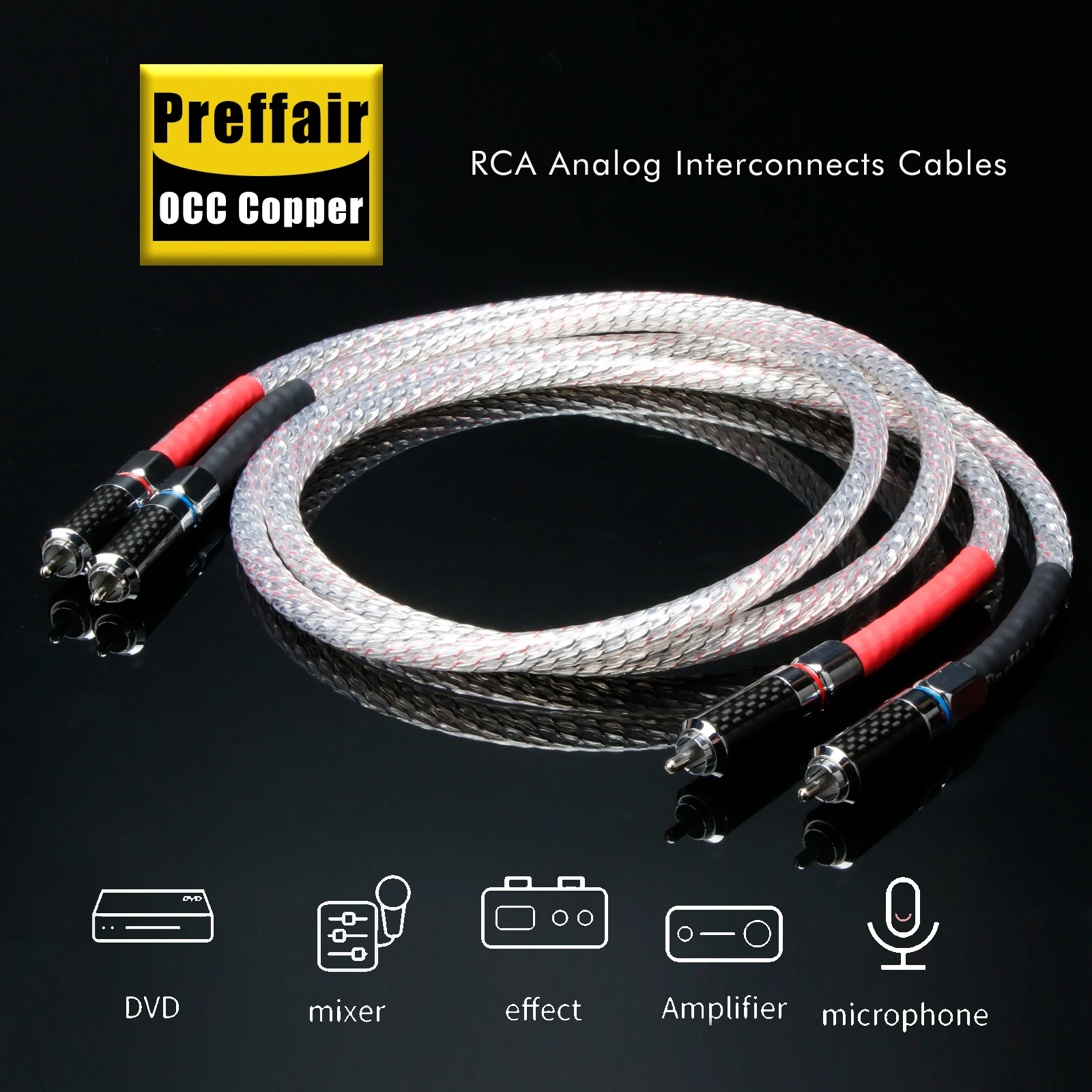 

Preffair 7N OCC Copper silver plated audio RCA interconnect cable with Carbon fiber RCA plug connector