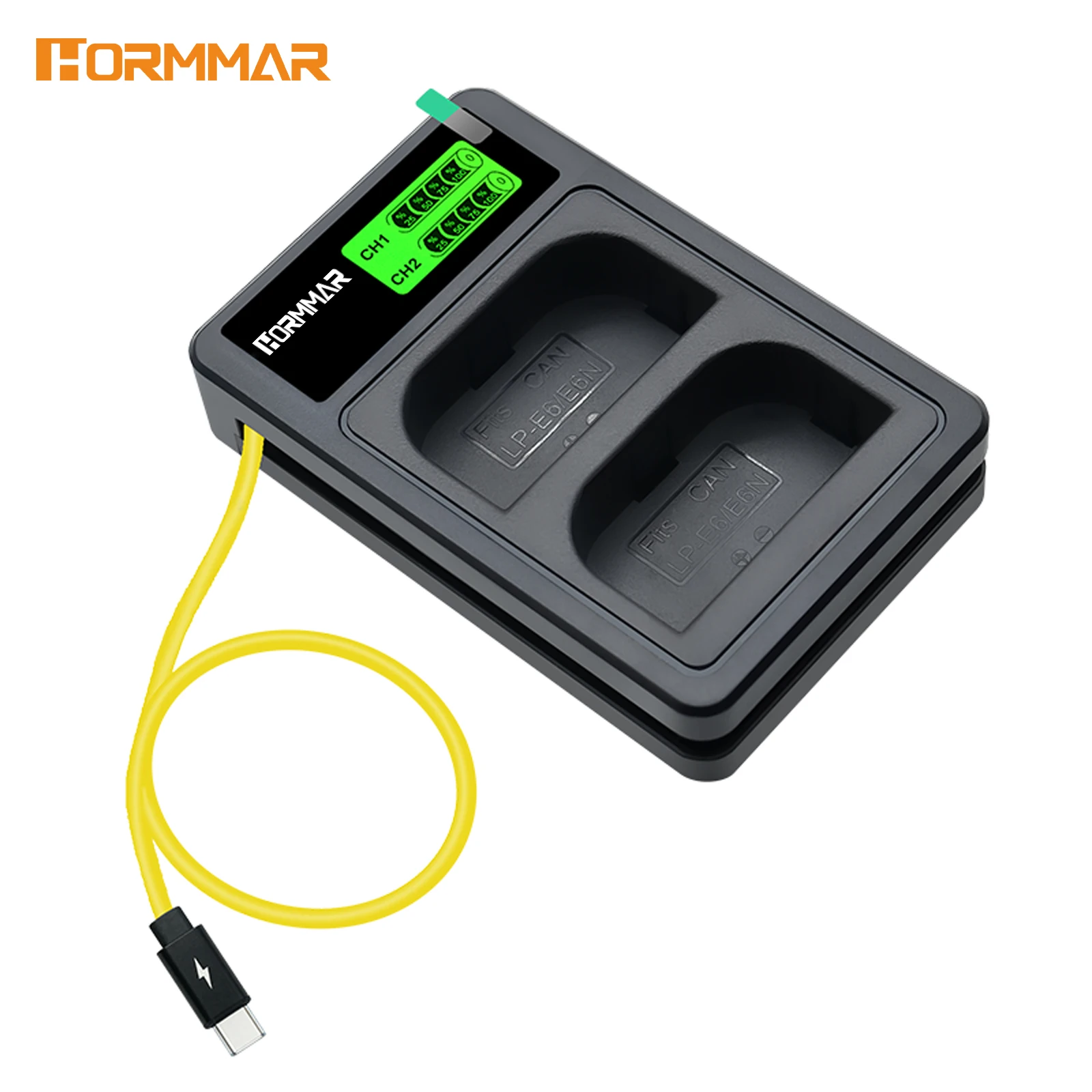 LP-E6 LP-E6N Dual-Slot-Ladegerät, intelligentes LCD-Display, USB-Typ-C-Schnellladegerät für Canon EOS 5D4 6D2 7D2 R5 R6 90D Kamera-Akku