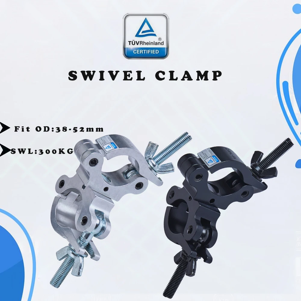 

Width 30mm Tube 38-51mm Load 300kg Pipe Clamp Truss Hook Aluminum Stage Lighting Truss Clamp Hook Pro Swivel Clamp