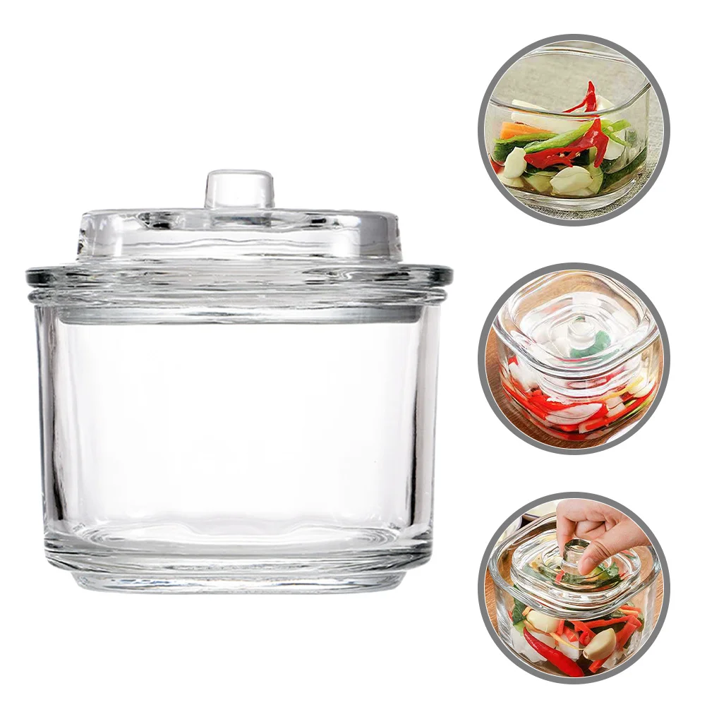 

Glass Pickle Jar Transparent Airtight Wide Mouth Sealing Food Storage Container Pickle Fermenting Jar Kimchi Container