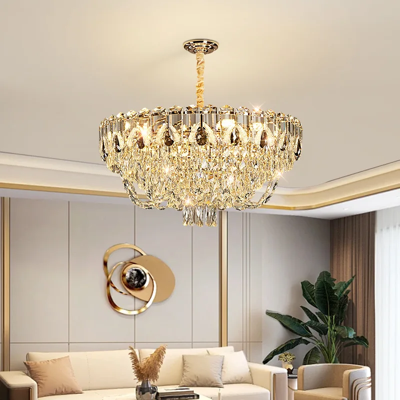 

New Design Light Luxury Crystal Chandelier Golden Round Living Room Chandelier Oval Dining Room Light Beye High Quality Lamp