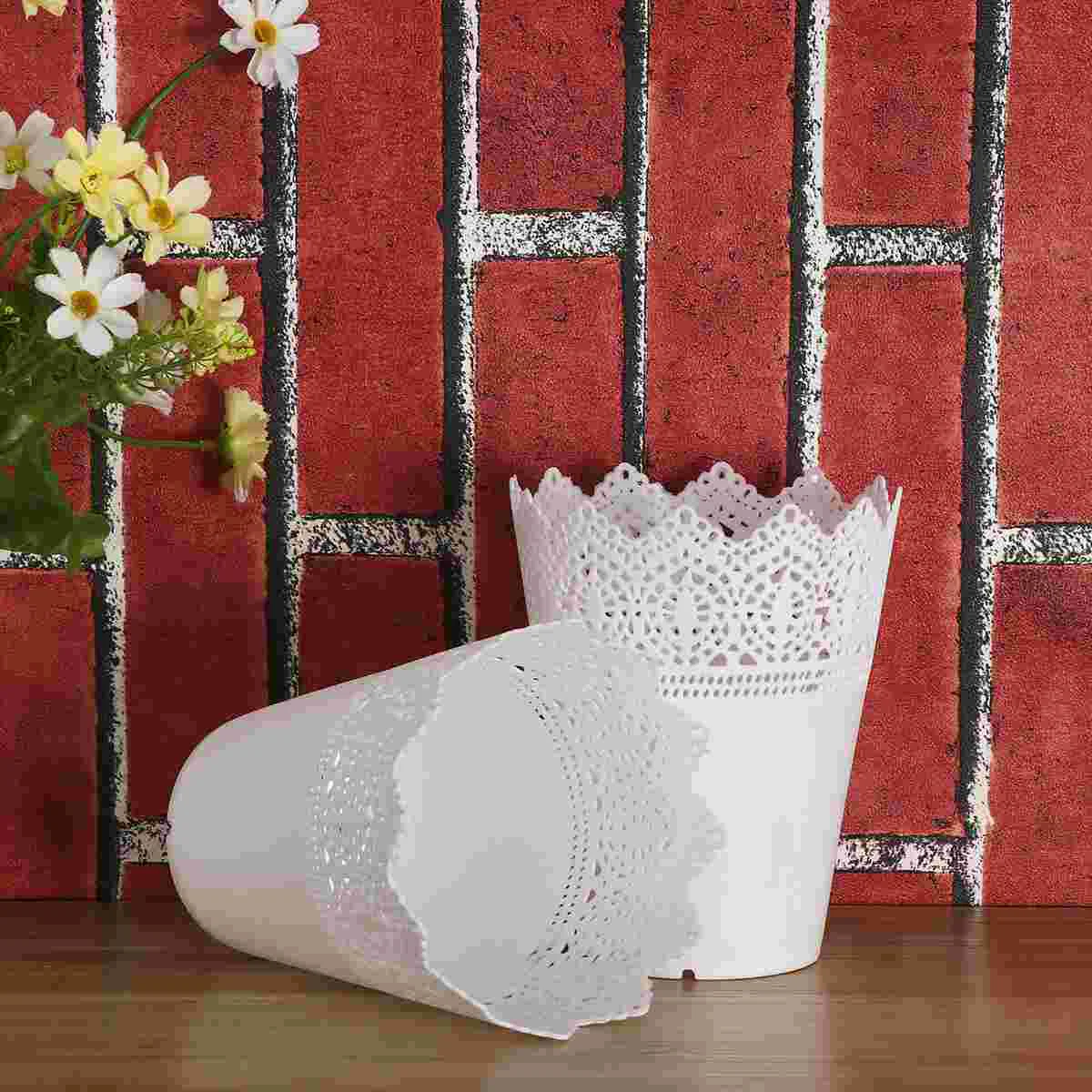 4pcs Flowerpot Plastic Flower Pot Hollow Flower Planter Holder Crown Lace Pierced Flower Vase Storage Home Decoration - Size S(W