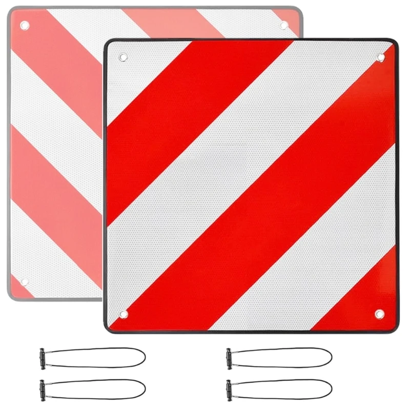 Universal Reflective Aluminum Sign Warning Sign for Cycling Safety 50x50cm with Mounting Straps for Vehicles & Campers