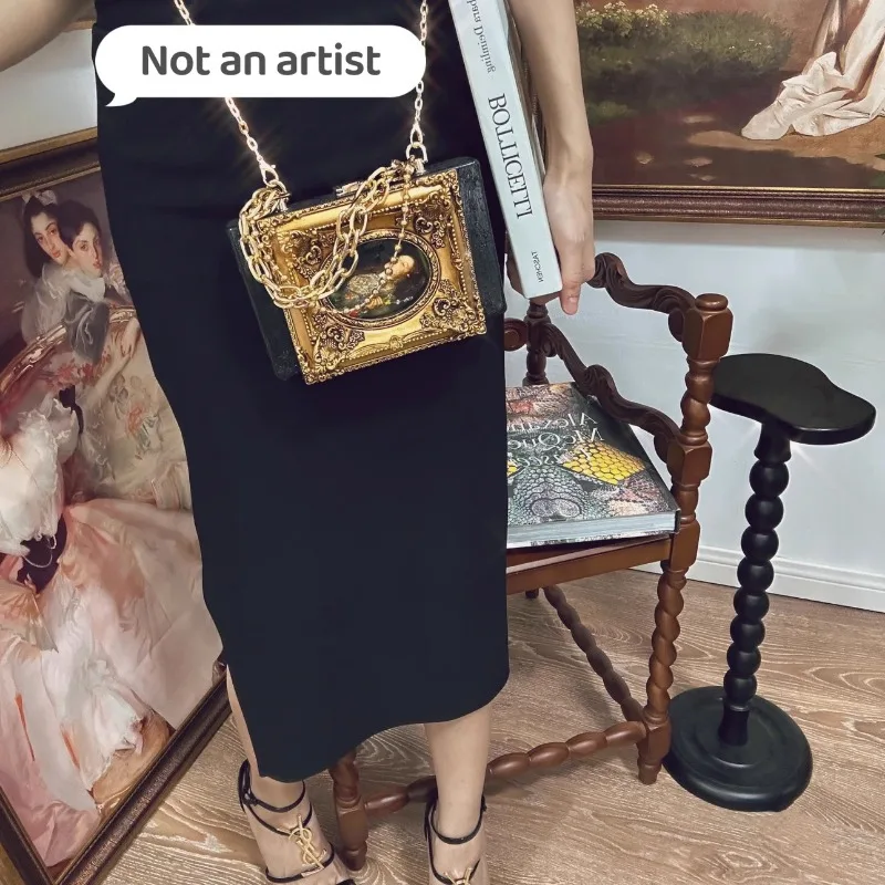 Niche design retro baroque court art oil painting bag vintage antique dinner bag shoulder clutch bag