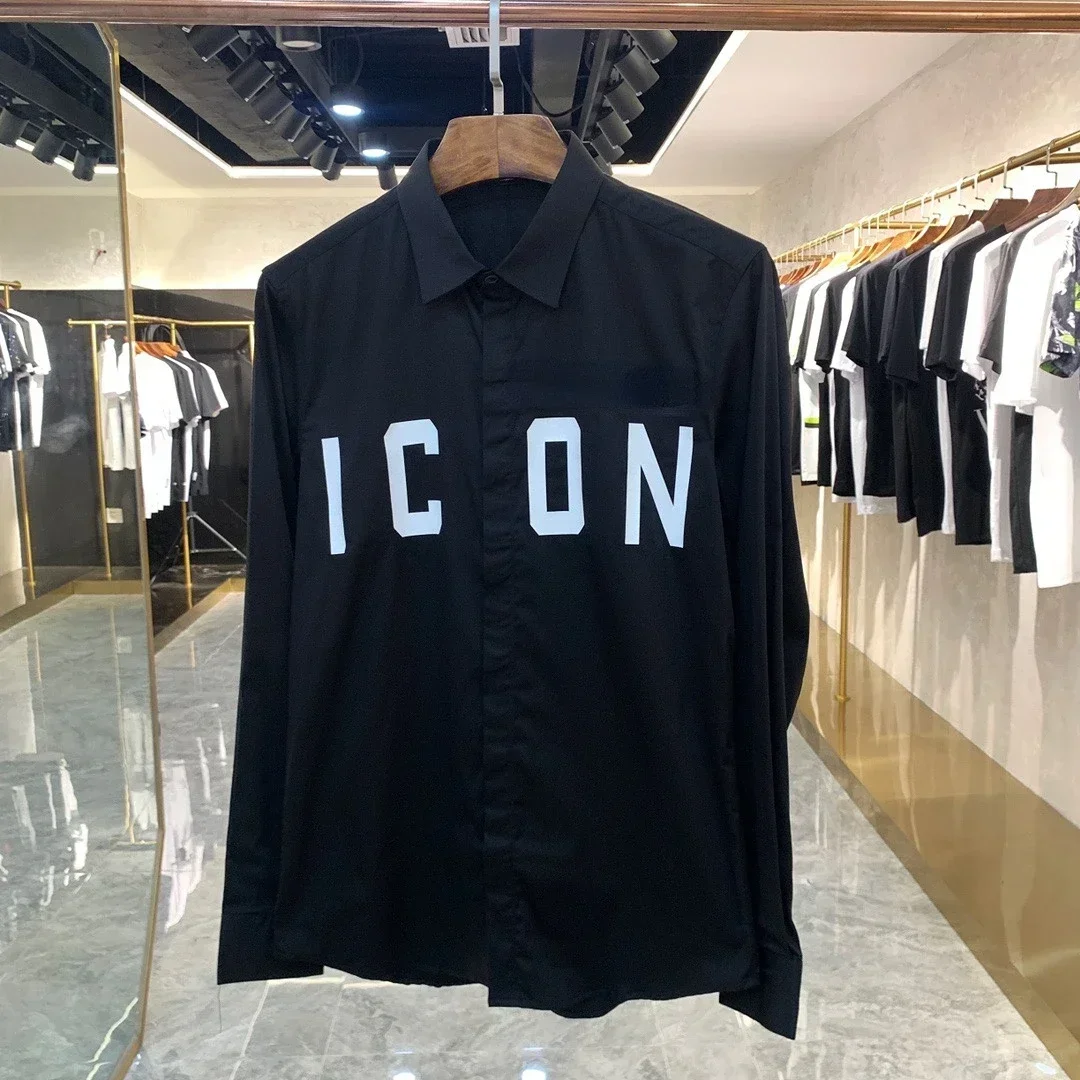 

Men Shirt Spring ICON Long Sleeve icon Print Social Dress Causal Button Slim fit Shirt Men Brand Clothing Social Shirts M-XXXL