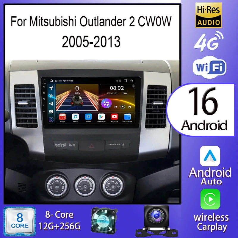 أندرويد 16 Carplay لميتسوبيشي أوتلاندر 2005-2013 لسيتروين C-Crosser 1 2007-2013 لبيجو 4007 2007-2012 راديو السيارة لتحديد المواقع