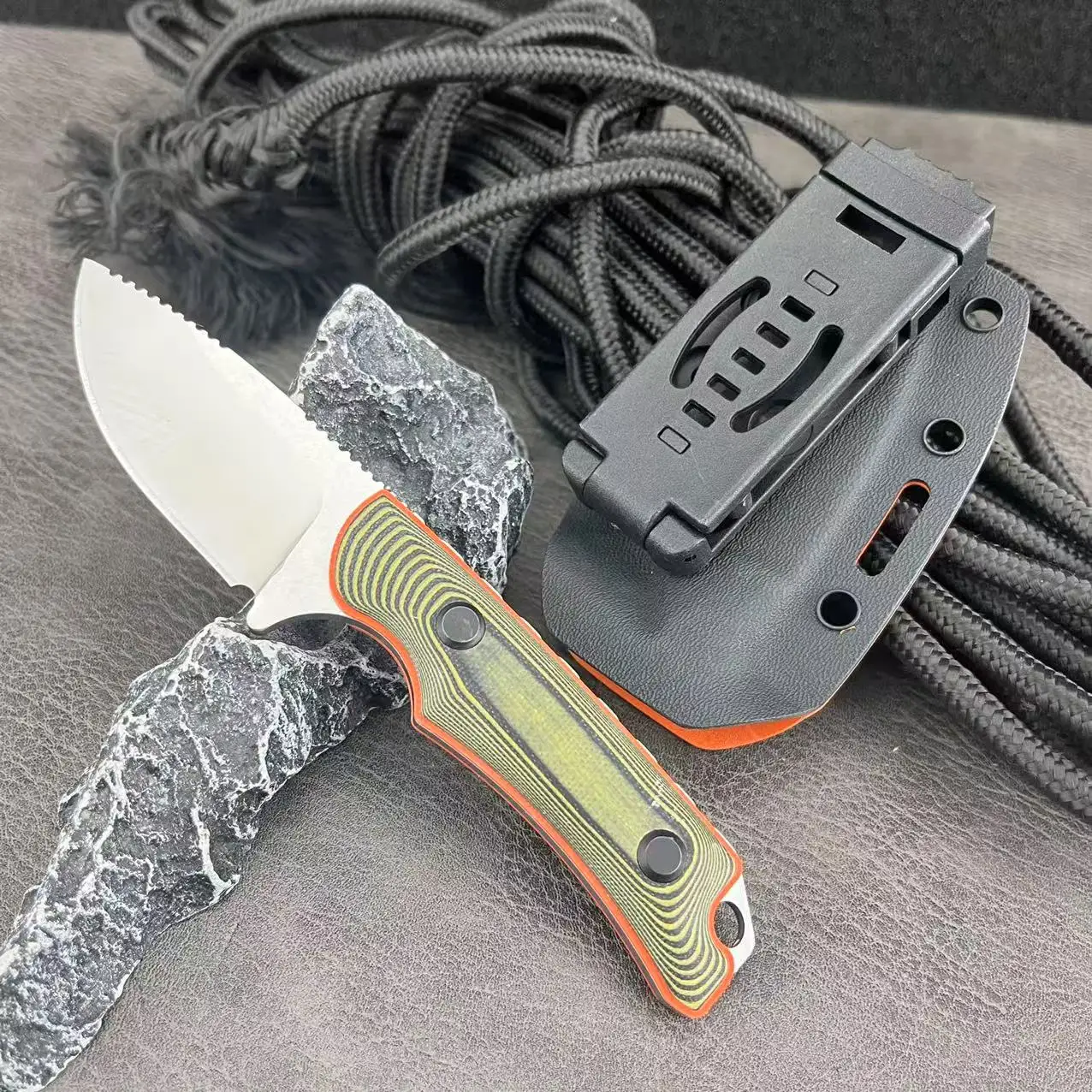Cuchillo de utilidad 15017, mango G10, cuchillo de supervivencia para acampar, autodefensa al aire libre, hoja fija EDC, caza de combate, multiherramientas, funda Kydex