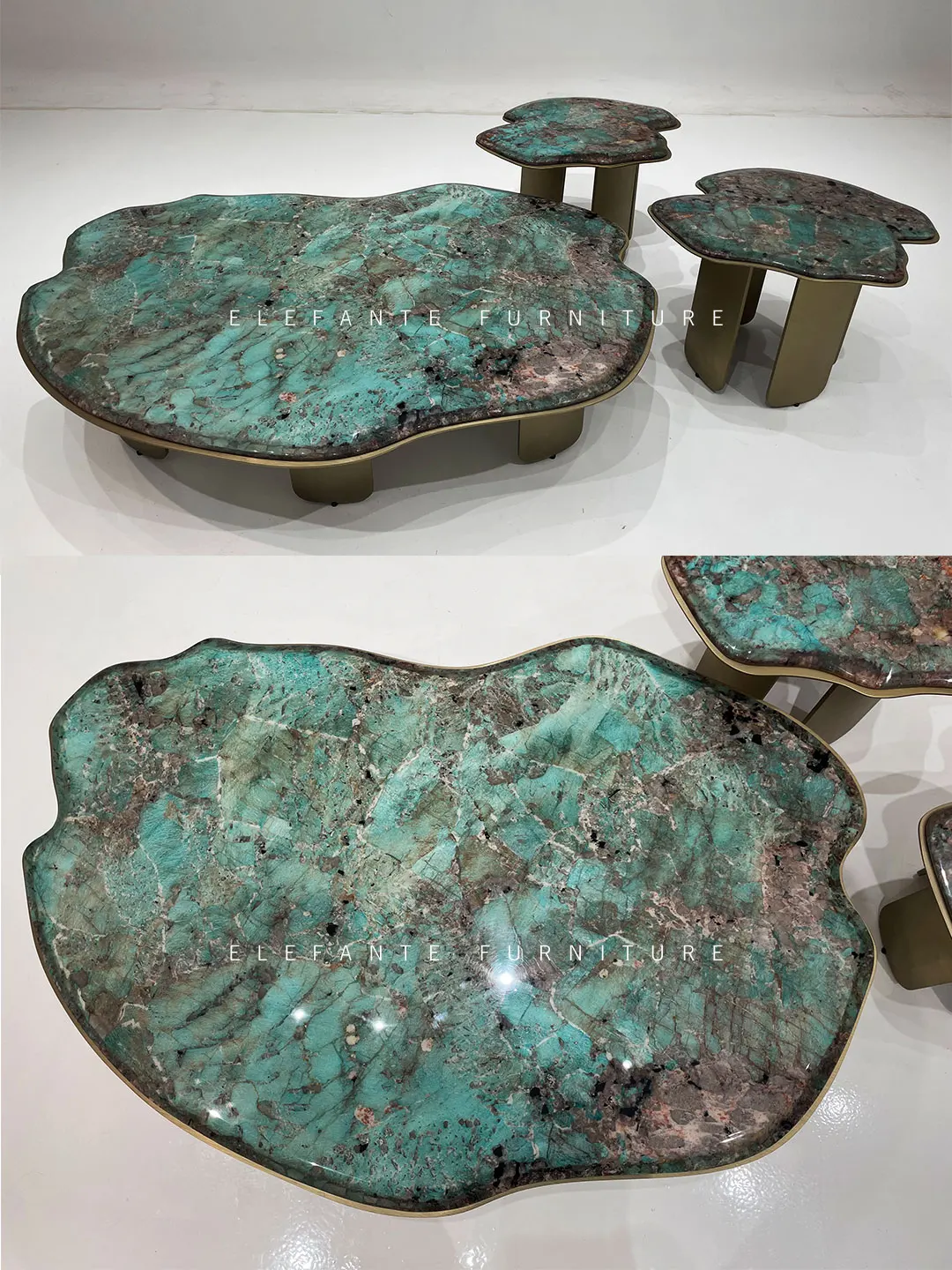 Italian High End  Living Room Creative Art Table Light  Green  Modern Stone Side Coffee Table Sets