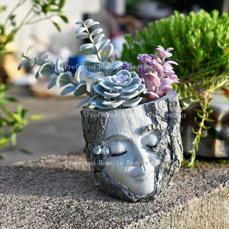 Tree Stump Girl Resin Craft Ornament for Home Courtyard Decoration Garden