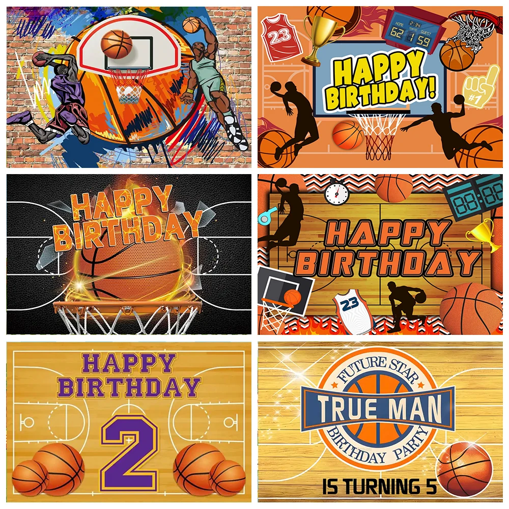 Fondos personalizados de tema de estadio de campo de baloncesto, decoración de fiesta de cumpleaños joven, Fondo de fotografía de juego deportivo, pancarta de habitación de niño