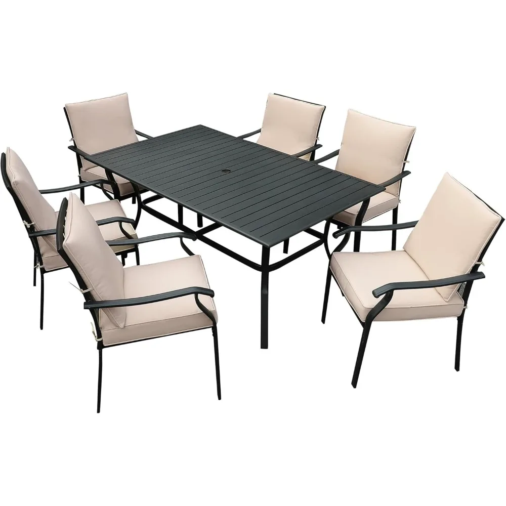 

7-Piece Outdoor Patio Dining Set, Outdoor Metal Chairs & Rectangular Metal Patio Table, Outdoor Furniture Dining Set for Patio,