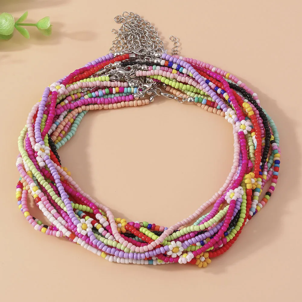 Aihua handgemachte Böhmen bunte Rocailles Perlen Blumen Halskette für Frauen Kinder Freundschaft Halskette ethnische Strand Party Geschenke – Detail 3
