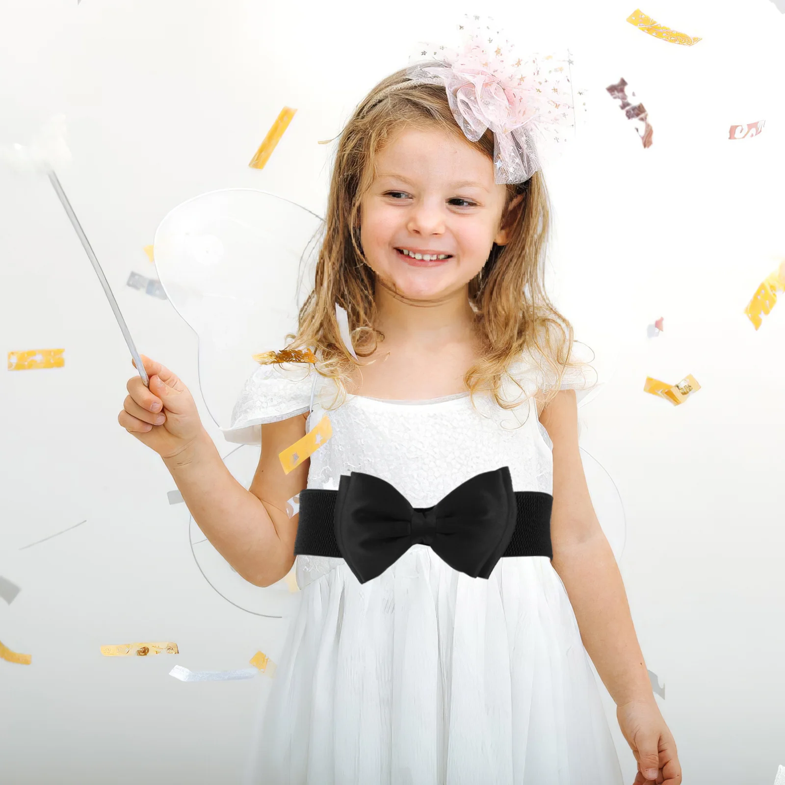 

2pcs 75Cm Wide Bow Waist Belt Vintage Elastic Chiffon Bowknot Stretchy Kids Girls Comfortable Breathable Lightweight Dress