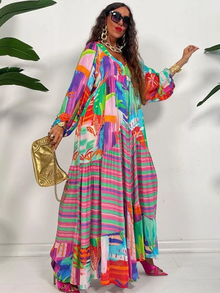 Autumn New African Dresses For Women Vetement Femme Dashiki Abaya Print Maxi Dress Africa Clothes Dashiki Ankara Dresses