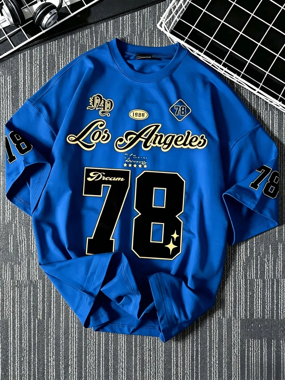 New American Men's Summer Personalized Los Angeles Letter Printed Comfortable Breathable Round Neck T-shirt Outdoor Street Top
