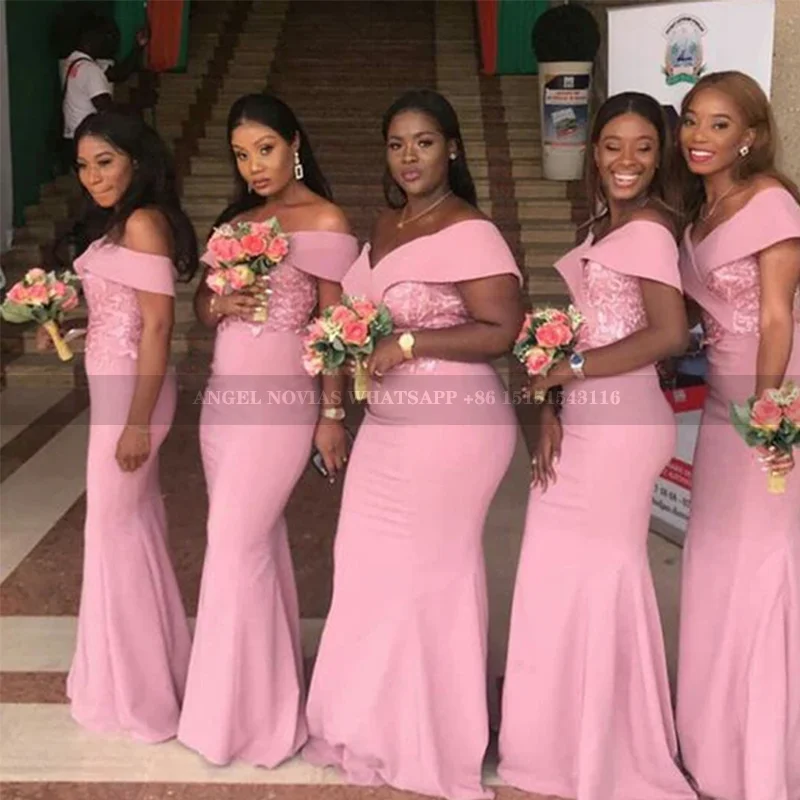 

Customized Long Mermaid Pink Bridesmaid Dresses African Wedding Guest Party Evening Dress robe demoiselle d’honneur de mariage