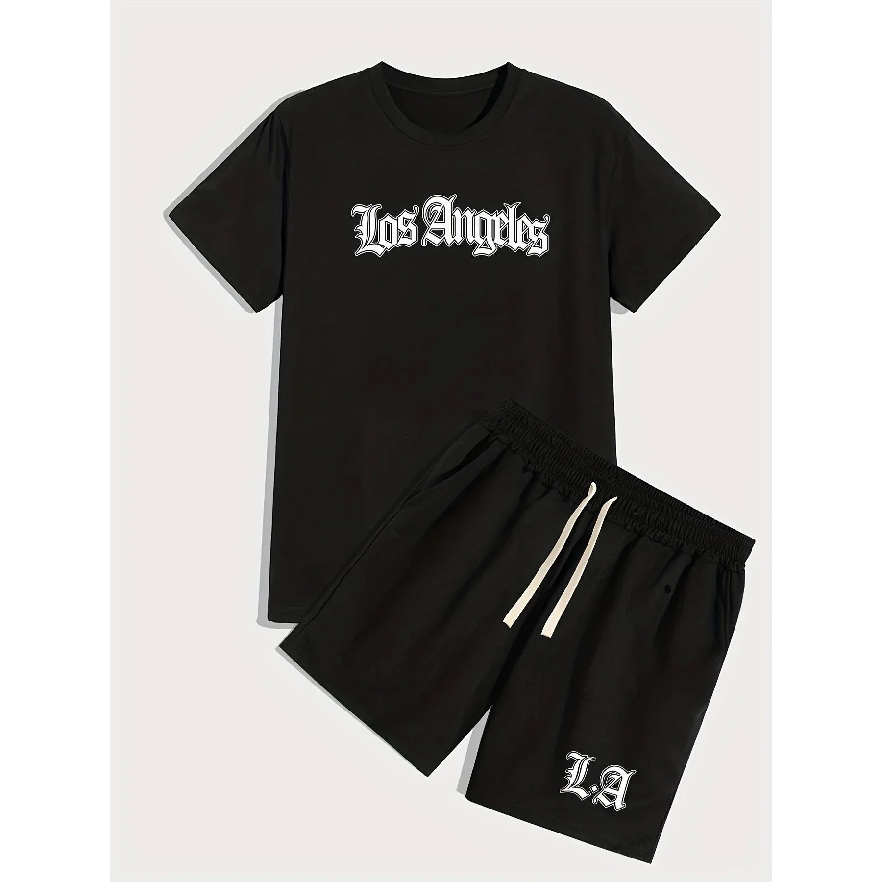 

00% Cotton Men's Summer Casual Los Angeles Print Loose Size Comfortable Breathable T-irt for Men Autumn Faion Ladies' Set