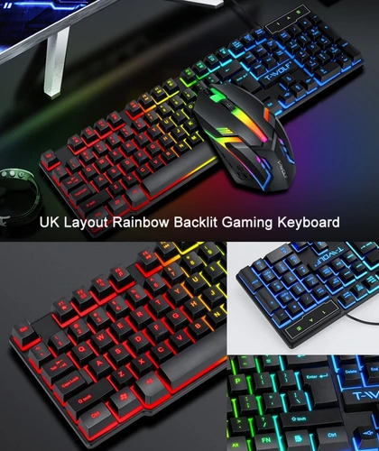 Imagen 2 del producto Teclado español con distribución en español con la Ñ, kit de ratón y teclado ruso y árabe, 100 % ISO, 104 teclas, retroiluminación colorida, cable USB, para juegos, oficina, T20, diseño ergonómico, teclas con suspensió