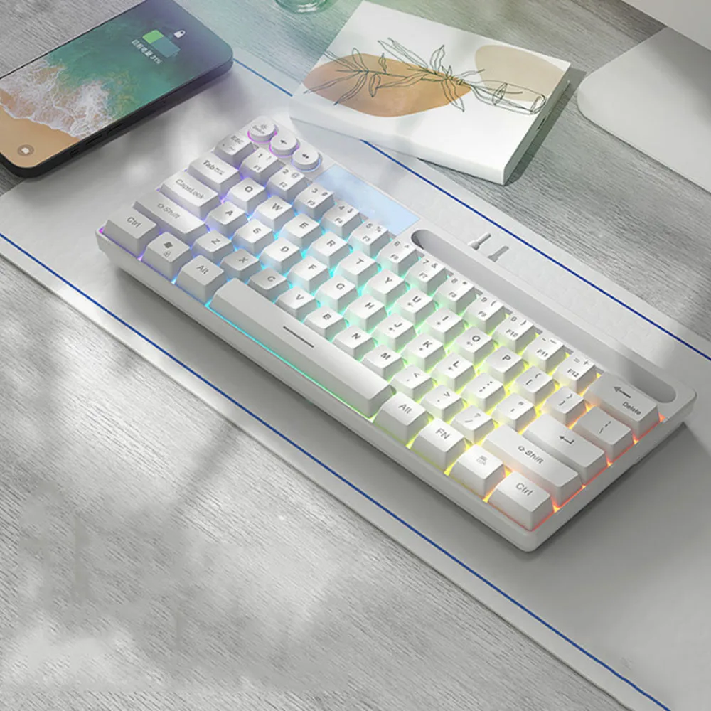 60% Mini Gaming Keyboard 64-Key RGB Backlit, Ergonomic Waterproof, Mechanical Feel, for PC/Mac/PS4/Xbox