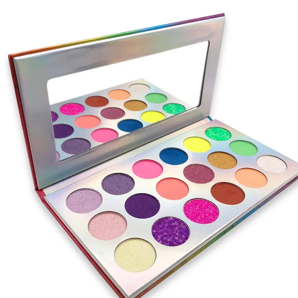 18-colors Neon Private Label Eyeshadow Paper-tray Palette Custom Bulk Pigment Waterproof Luminous Pigment Colorful Makeup Beauty