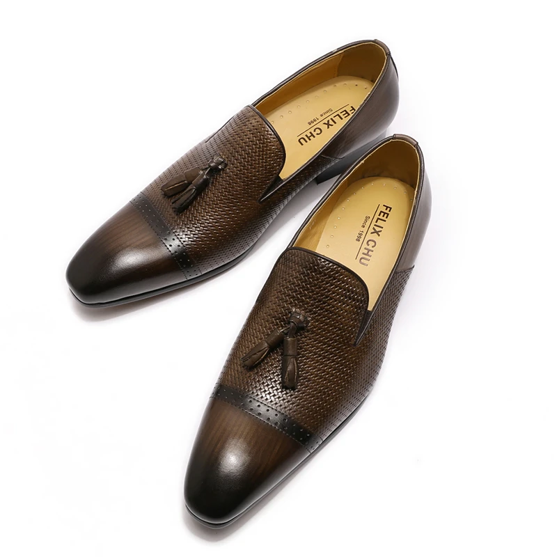 Winter Shoes Mens Tassel Loafer Genuine Leather Black Brown Slip on Men Dress Shoes Designer Wedding Formal Shoes