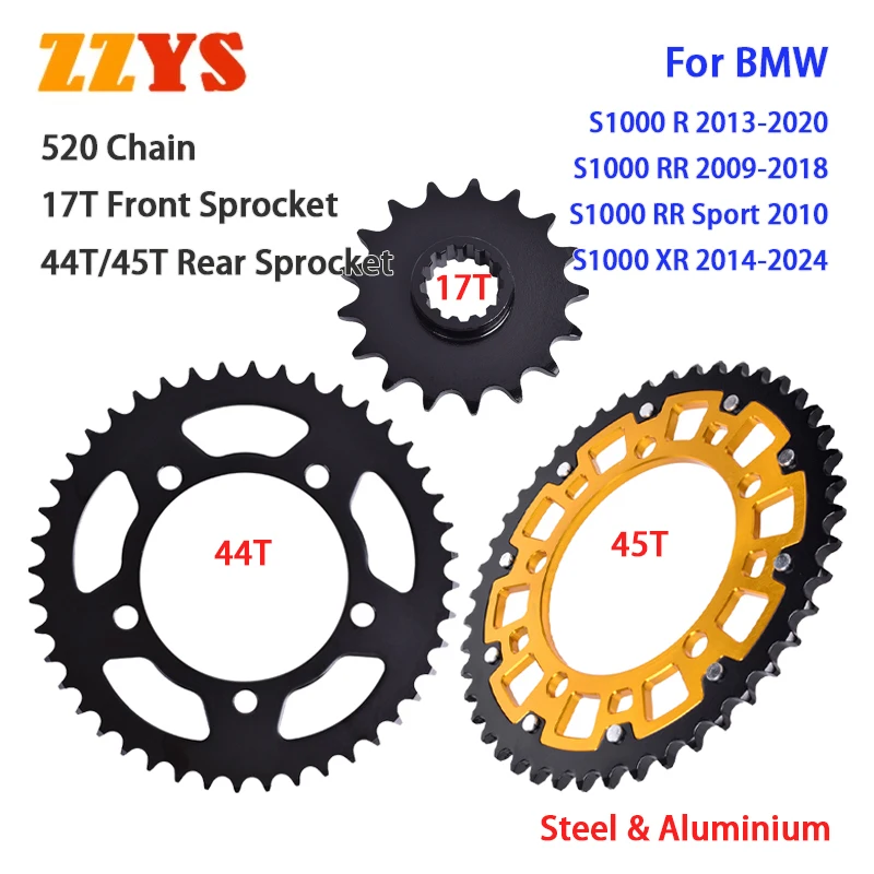 520 17/44/45 T 17T Front 44T/45T Rear Sprocket For BMW S1000R 2013-2020 S1000XR 2014-2024 S1000RR 2009-2018 S1000 S 1000 R/RR/XR