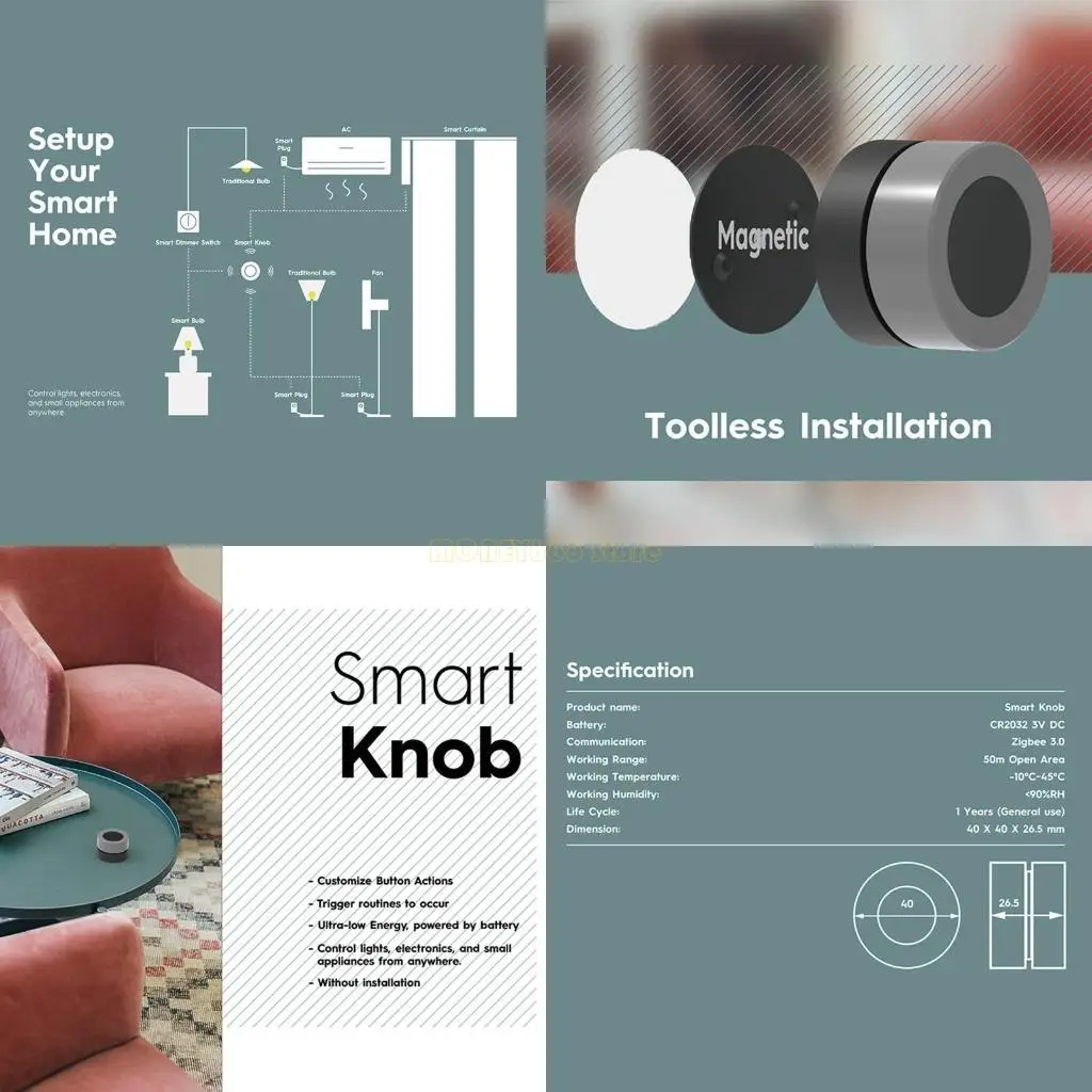 

F62C ZigBee Tuya for Smart Knob Wireless Scene Scenario Switch Controller Battery Pow