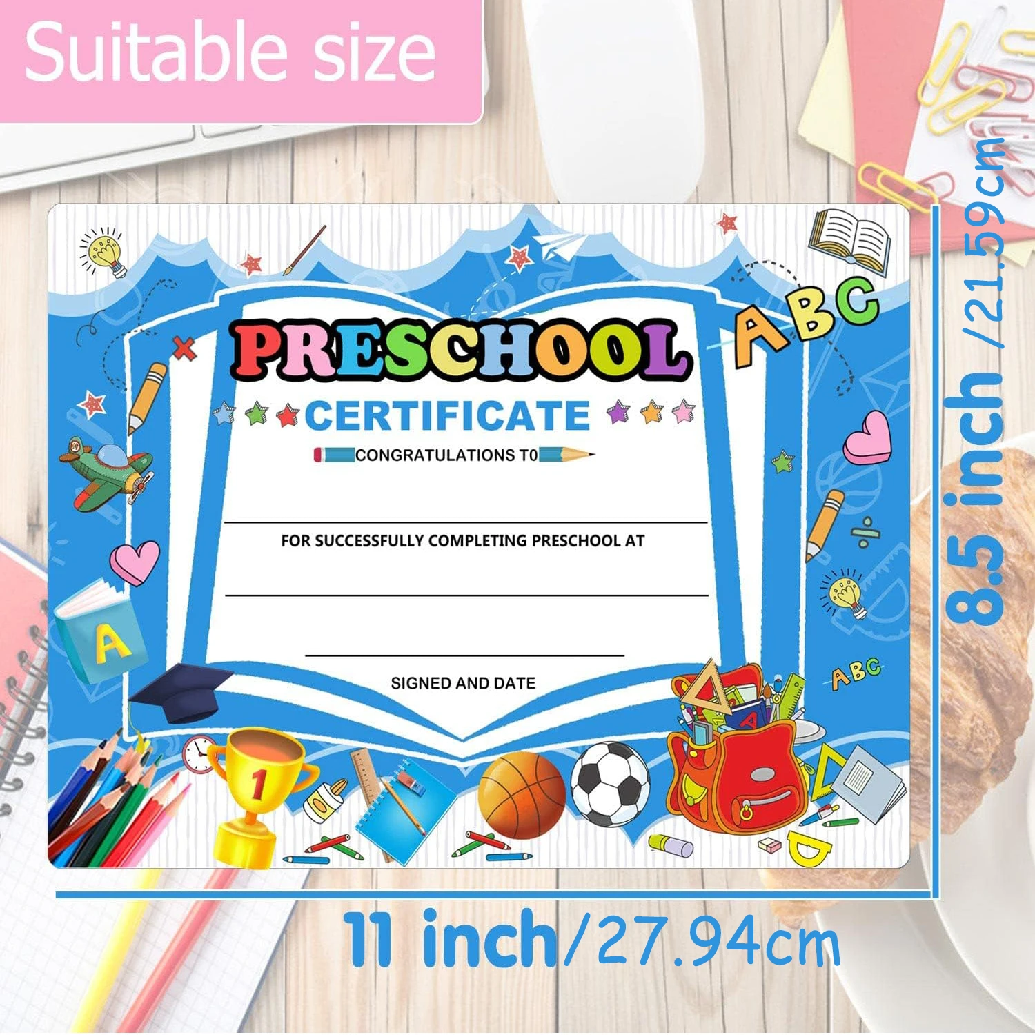 Preschool Graduate Certificates PreK Graduation Supplies 8.5x11 Inch - Colorful Preschool Diploma Kindergarten Certificates Kids